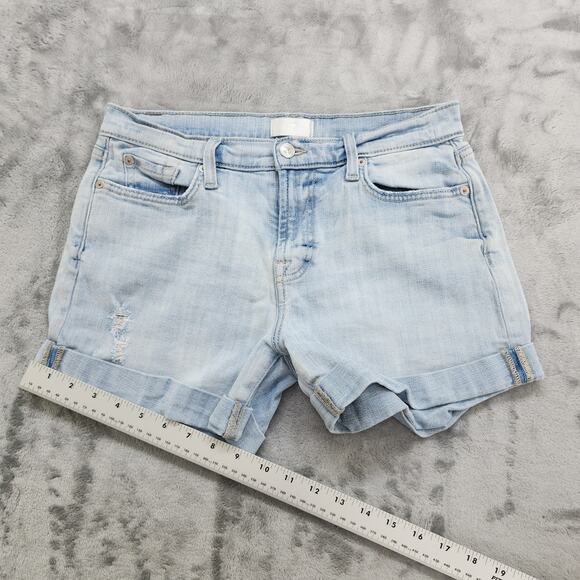 7 For All Mankind Shorts Womens 28 Blue Mid Roll Broken Twill Coco Prive Stretch - Picture 14 of 15